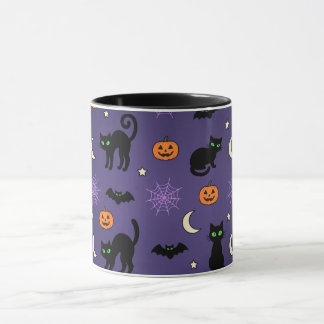 Taza con patrón de Halloween de gato negro: linda