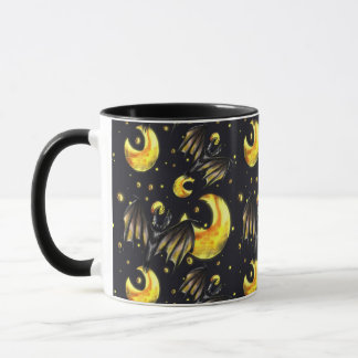 Taza con patrón de luna mística y murciélago