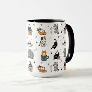 Taza con patrón divertido de gato, taza de café pa