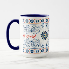 Taza con patrón floral tradicional folklórico