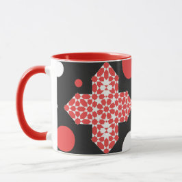 Taza con patrón geométrico negro y rojo