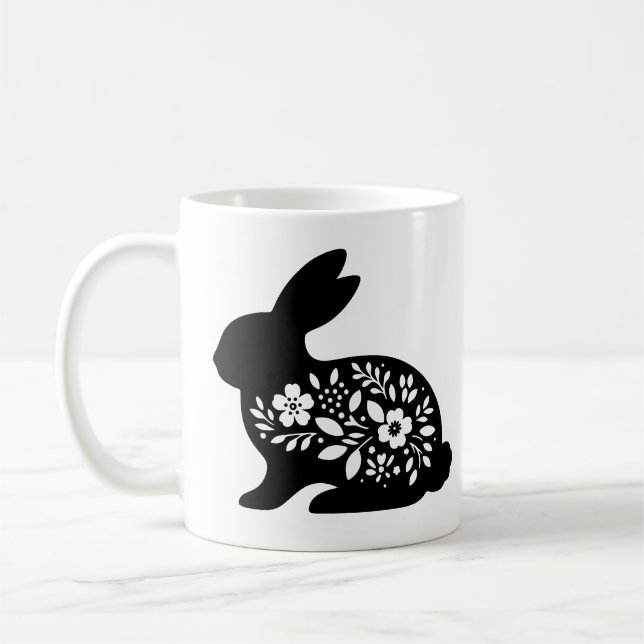 Taza con plantilla de conejo floral – Café de cone (Izquierda)