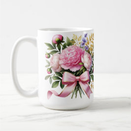 Taza con ramo de peonía rosa, taza de café floral
