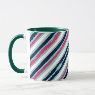 Taza con rayas de pintura rosa verde y azul