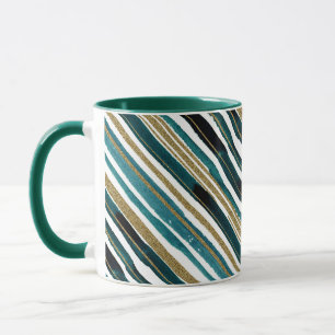Taza con rayas de purpurina verdes y doradas
