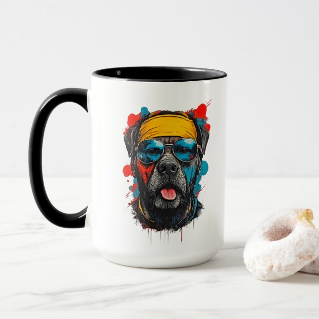 Taza con Salpicaduras Urbanas y Geniales de Rottwe (Con donut)