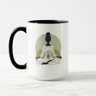 Taza con silueta moderna de esmeralda meditando
