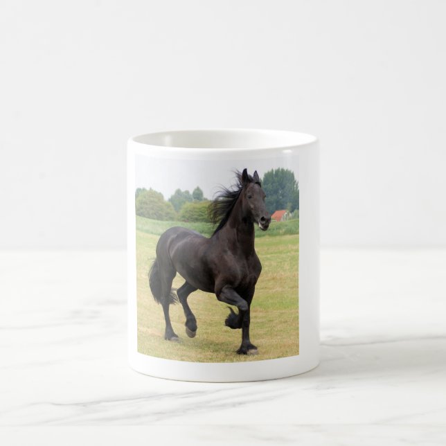 Taza con un caballo hermoso del Frisian (Centro)
