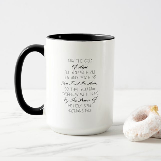 Taza con versículo de esperanza de Romanos 15:13 (Con donut)
