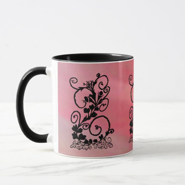 Taza con Vid Negra sobre Fondo Rosa (Izquierda)