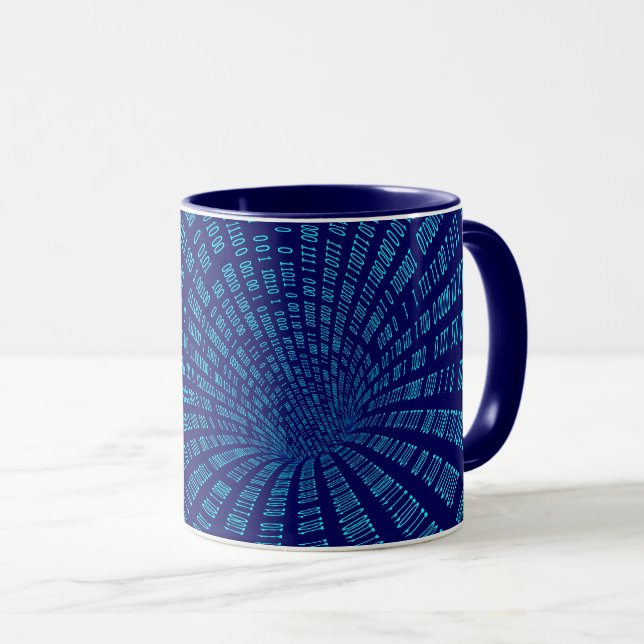 Taza Concepto de flujo de datos de túnel binario azul (Anverso derecho)