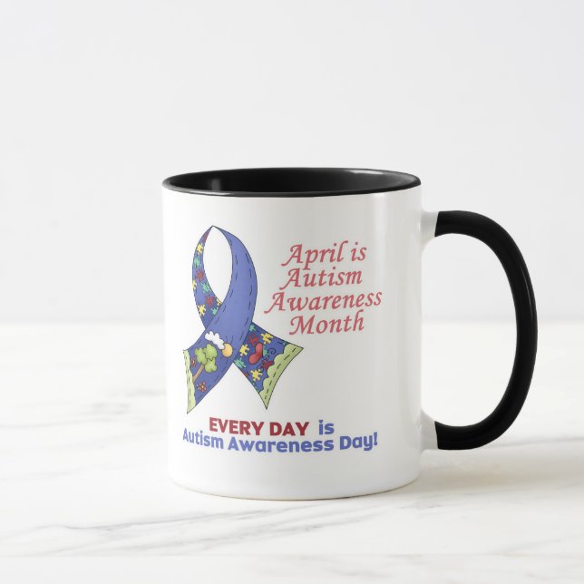 Taza Conciencia sobre el autismo en abril y cada día (Derecha)