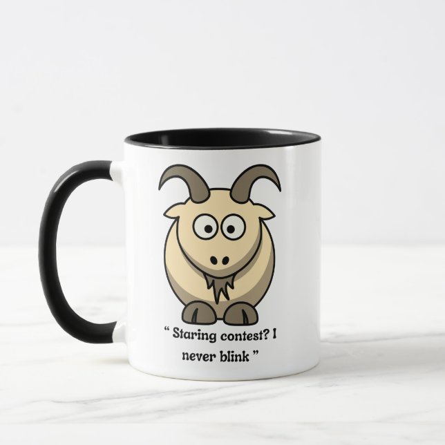 Taza ¿Concurso de estreno de Goat Mug? Nunca parpadeo (Izquierda)