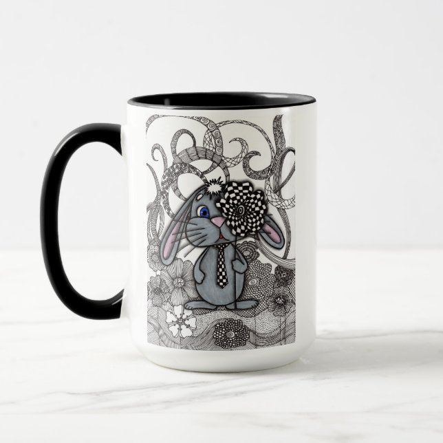 Taza Conejito Bunny Zen Doodle de Dos Tonos M (Izquierda)
