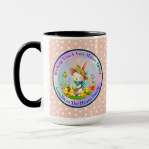 Taza Conejito de Pascua adorable y flores felices de pr