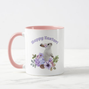 Taza Conejito de Pascua en acuarela con flores