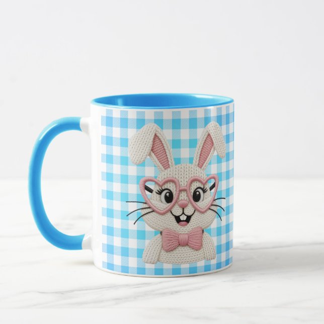 Taza Conejito Gingham Lentes de Corazón Rosa  (Izquierda)