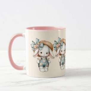 Taza Conejito lindo con overoles y sombrero de paja y l