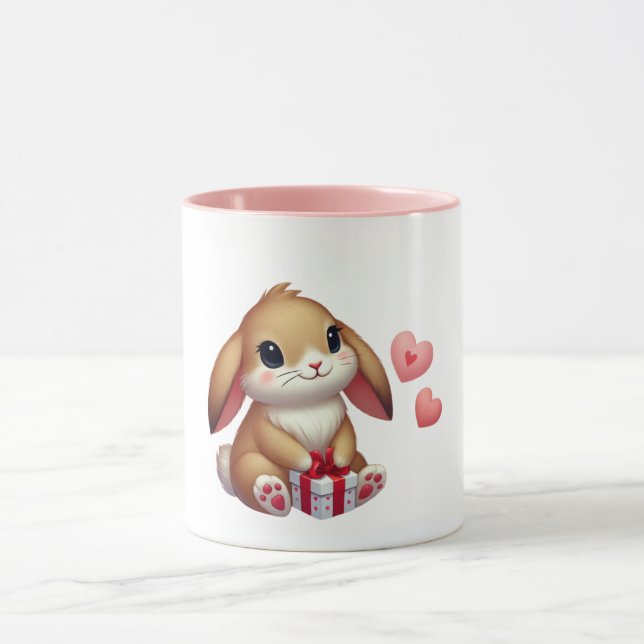 Taza Conejito lindo del día de San Valentín  (Centro)