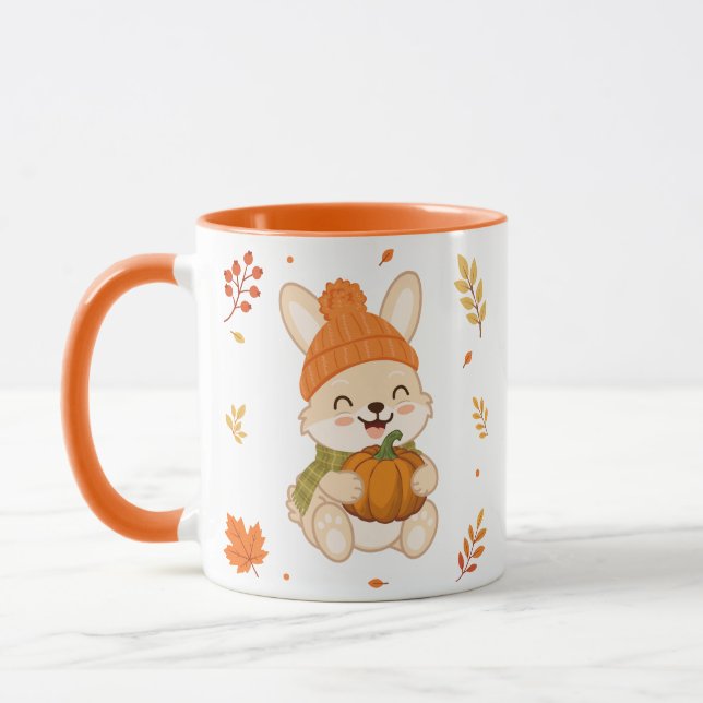 Taza Conejito Otoñal Adorable Con Calabaza.  (Izquierda)