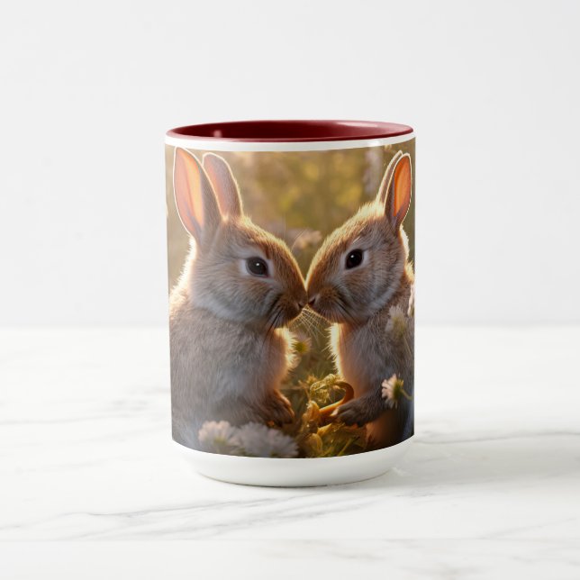 Taza Conejitos Adorables en Diseño de Prado de Primaver (Centro)
