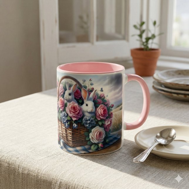 Taza Conejitos Anidados Entre Rosas de Cabaña (Bunnies Nestled Among Cottage Roses Mug)
