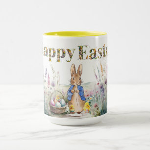 Taza Conejo clásico Feliz Pascua y pollitos