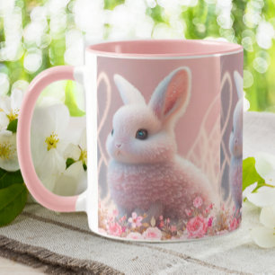 Taza Conejo conejo lindo rosado fondo soñado