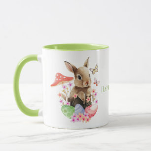 Taza Conejo De Cuta Acuarela Y Mug De Huevos De Pascua