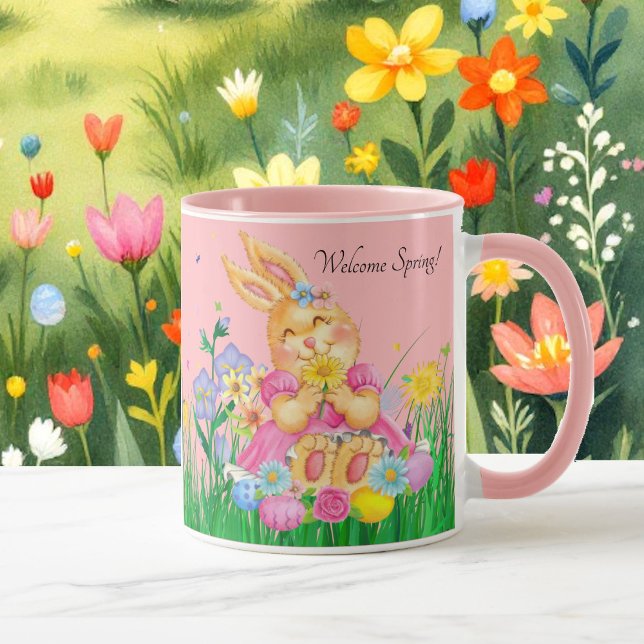 Taza Conejo de Pascua en Regalo de Flores de Primavera  (Subido por el creador)