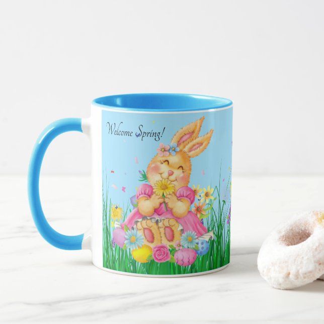Taza Conejo de Pascua en Regalo de Flores de Primavera  (Con donut)