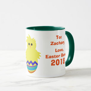 Taza Conejo de Pascua Pollito Amarillo Huevos Nombre