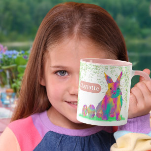 Taza Conejo de Pascua Rosa Lindo con Nombre de Niña Per