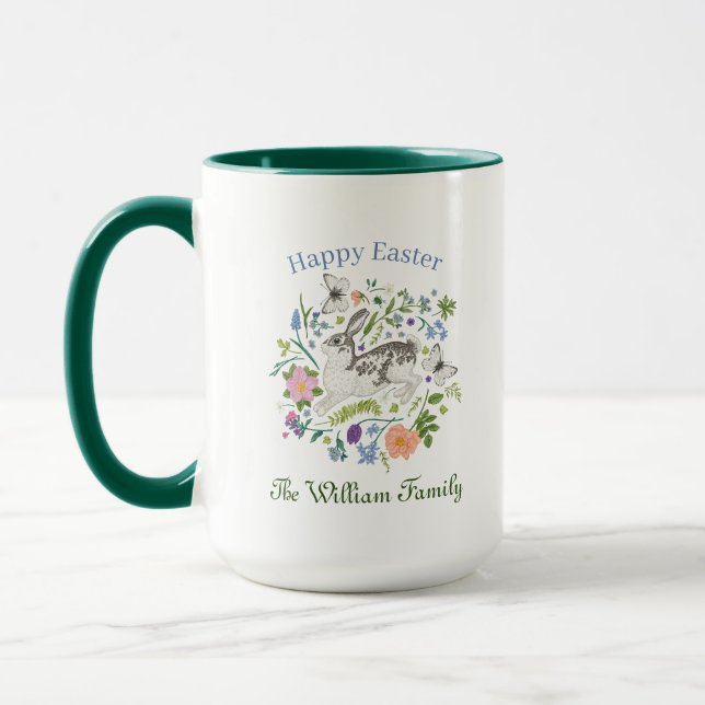 Taza Conejo de Pascua y flores de primavera (Izquierda)