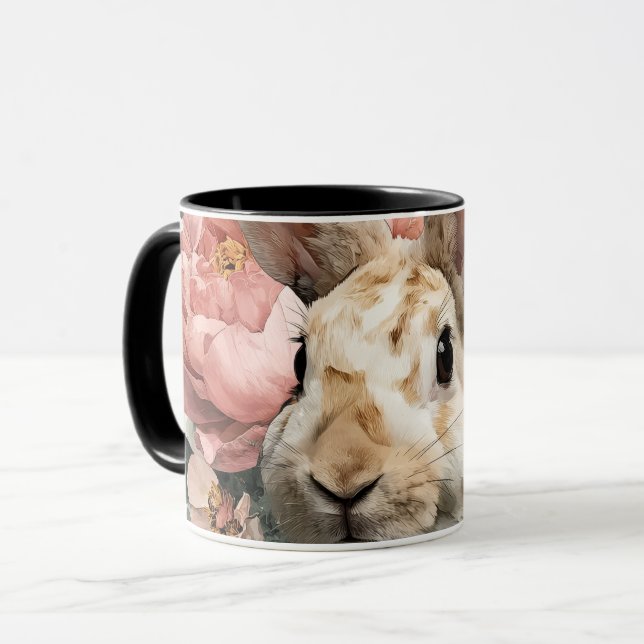 Taza conejo dulce, peonías y mariposa (Anverso izquierdo)