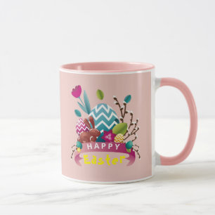 Taza Conejo feliz de Pascua, diseño de huevos