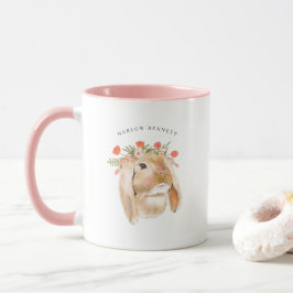 Taza Conejo Floral de Acuarela | Monograma de Nombre