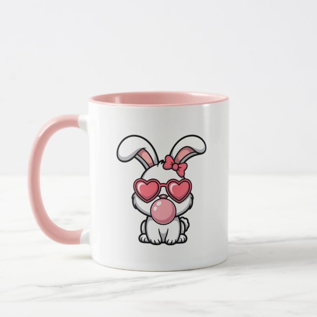 Taza Conejo Kawaii Juguetón con Burbuja de Chicle (Izquierda)