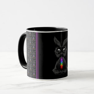 Taza Conejo negro lindo con alma arcoiris chakra