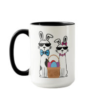 Conejos Elegantes con Canasta de Pascua