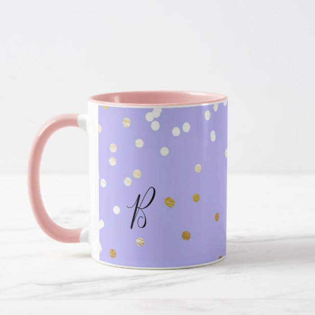 Taza Confeti de lunares púrpura y dorado Glamour modern (Izquierda)