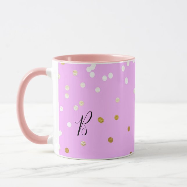 Taza Confetti rosado y dorado con glamour glam moderno (Izquierda)