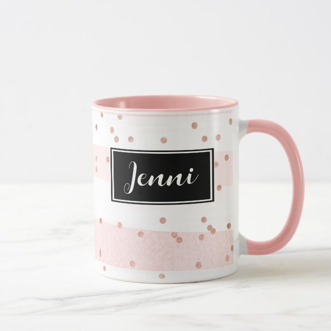 Taza Confetti y franjas rosadas Mug personalizado (Derecha)