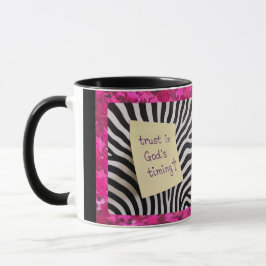 Taza Confía en el tiempo de Dios cebra purpurina rosa y