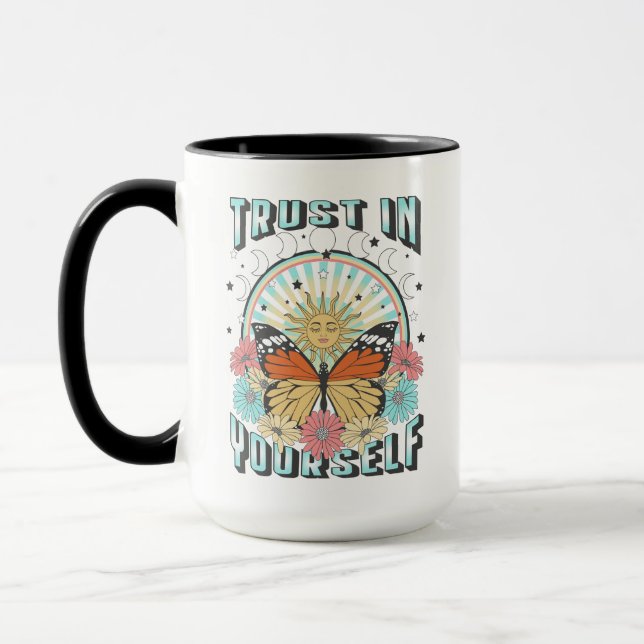 Taza Confiar en ti mismo | Sol celeste y mariposa (Izquierda)