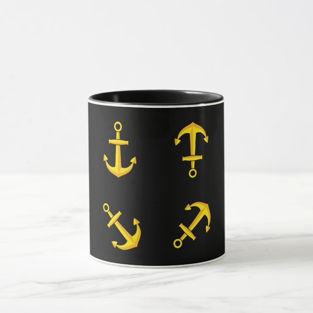 Taza Conjunto de anclaje de barco de oro del personaliz (Centro)
