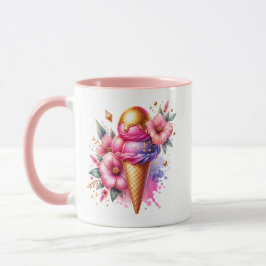 Taza Cono de crema de hielo rosa y dorado personalizado