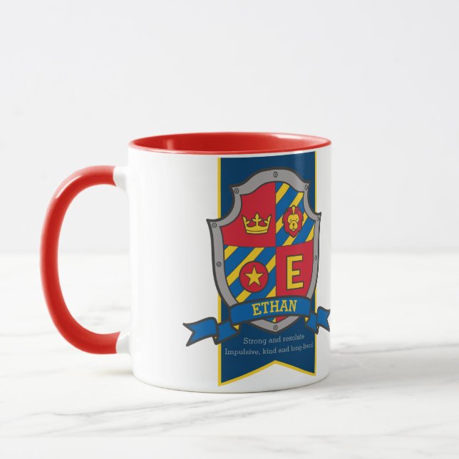 Taza conocida azul roja del significado del escudo (Izquierda)
