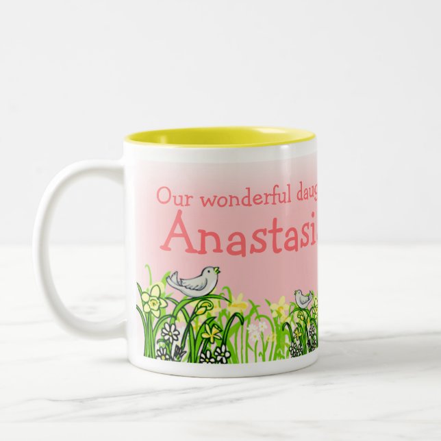 Taza conocida de encargo de la primavera del chica (Izquierda)