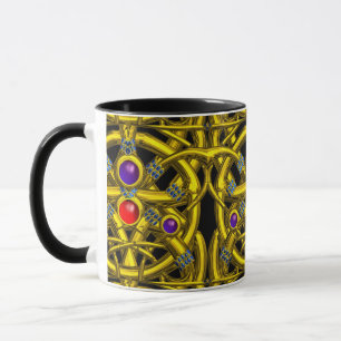 TAZA CONOCIMIENTOS CELÁTICOS DE ORO ABSTRACTO CON GEMST